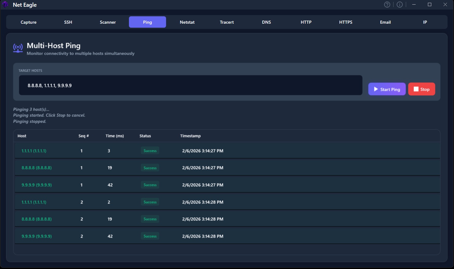 Net Eagle Multi-Ping Monitor - simultaneous host monitoring