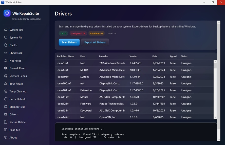 WinRepairSuite - Memory diagnostics and system info