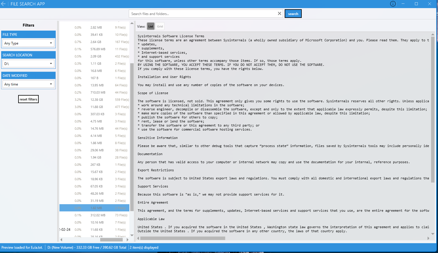 FileSearchApp Interface