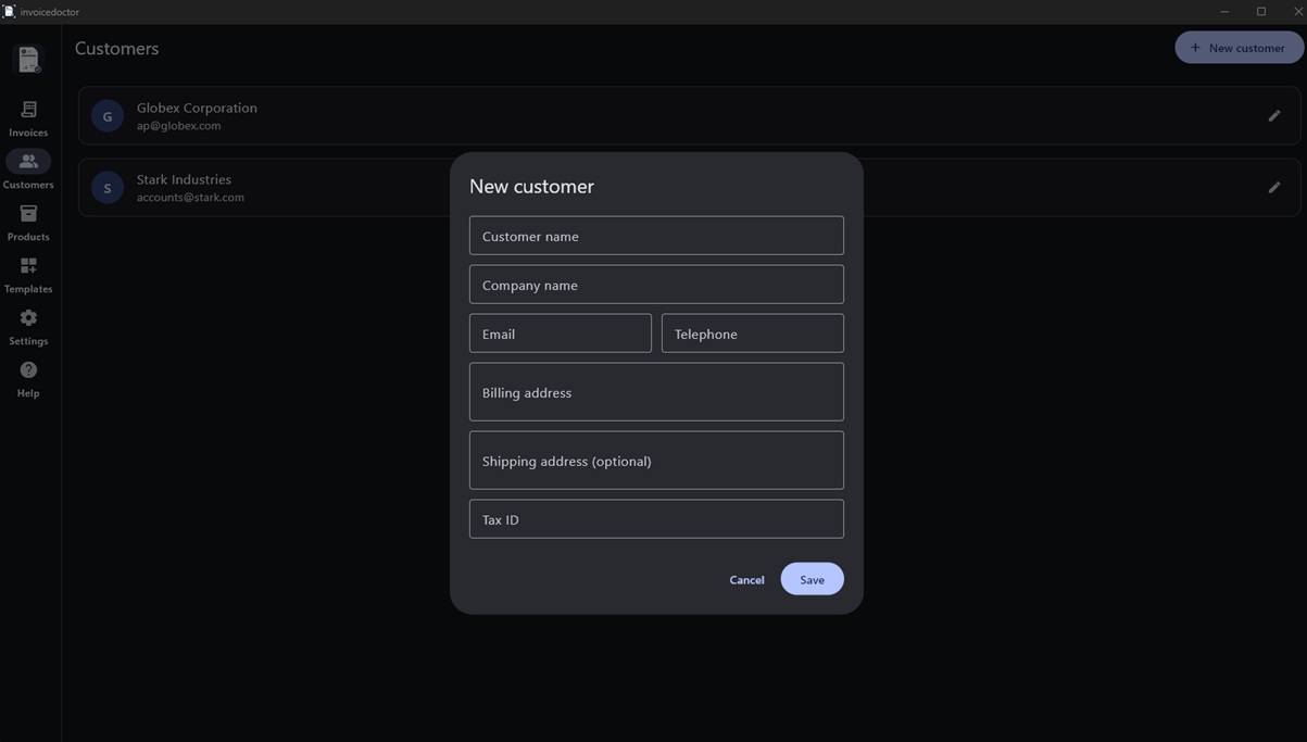 InvoiceDoctor customer management screen