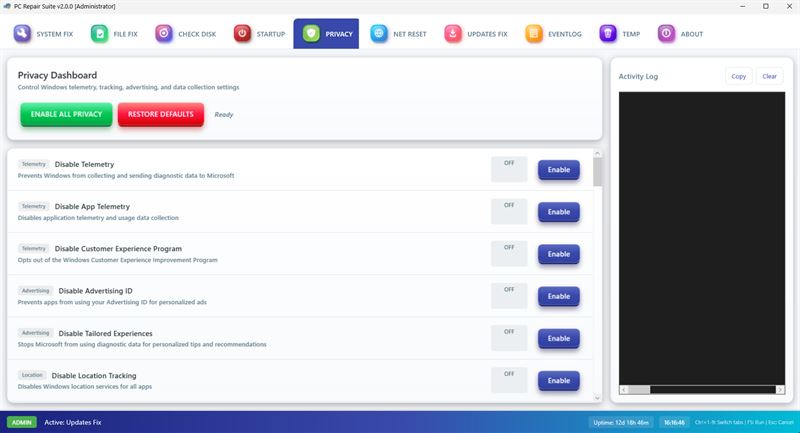 PcRepairSuite Privacy Settings