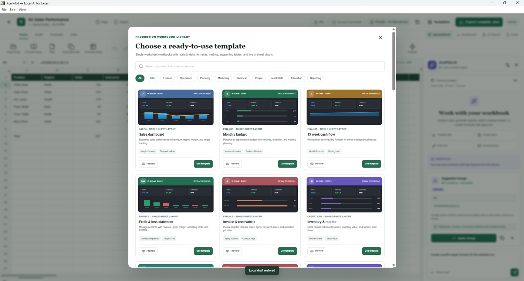 XcelPilot template view